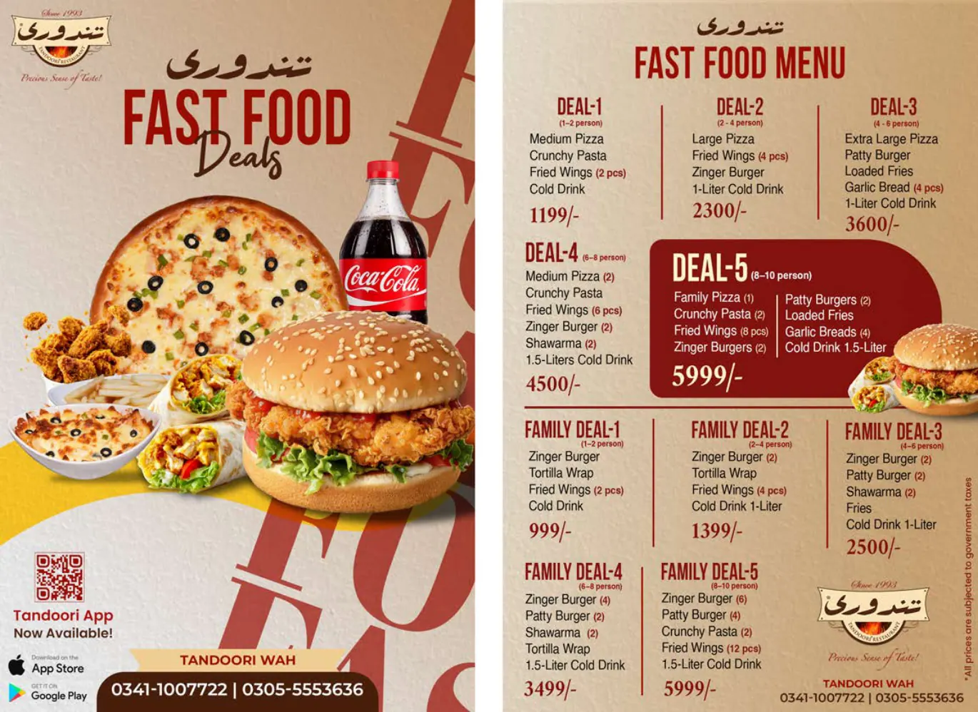 WAH Fast Food Deal Menu page 1
